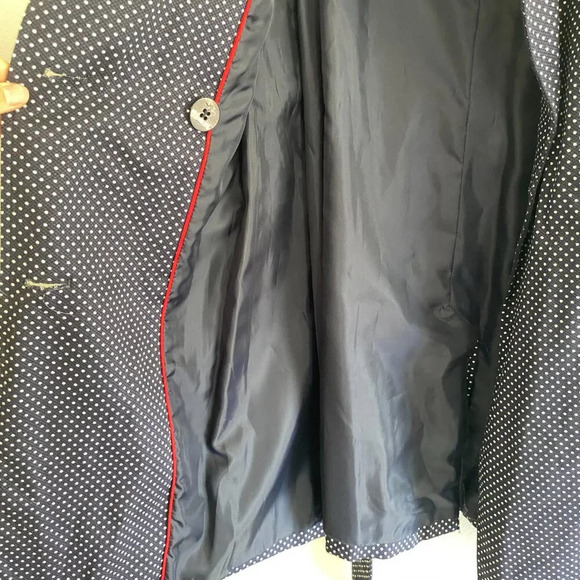 TOMMY Hilfiger Double Breasted Polka Dot Belted Trench Coat Navy & White Size L - Picture 7 of 12